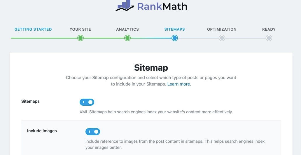 RankMath dashboard for Sitemap Setup