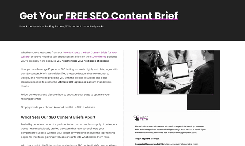 content brief page