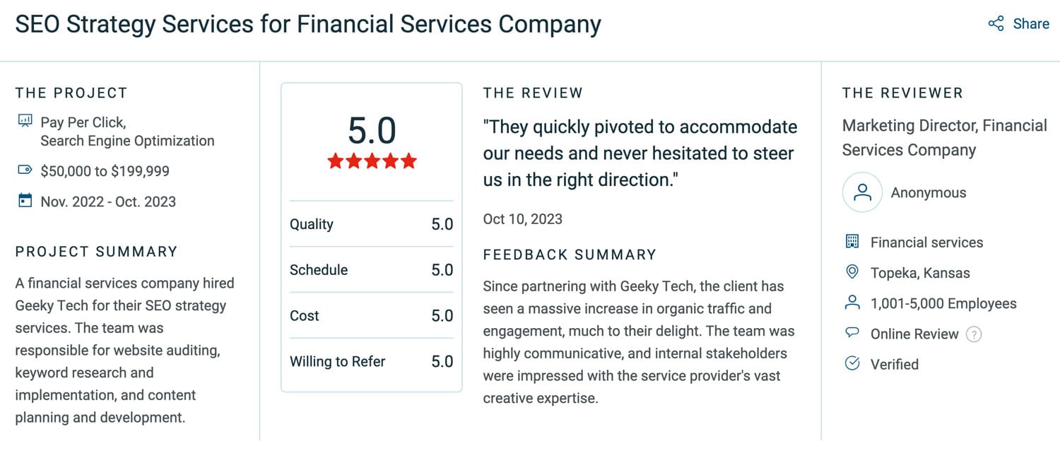 Financial Services Company clutch review