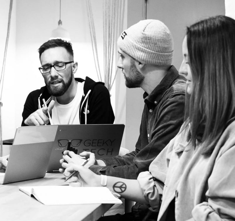 Ben, Mark and Chloe on a daily meeting Ben, Mark and Chloe on a daily meeting
